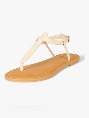 NWT-Amazon Essentials Cream T-Strap Sandal with Tan Footbed